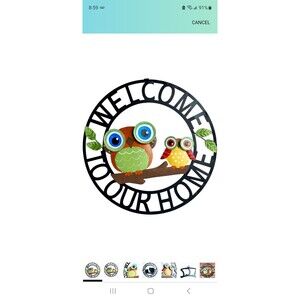 Welcome Owl Metal Door Wreath with Welcome to Our Home Sign, Decorative Outdoor